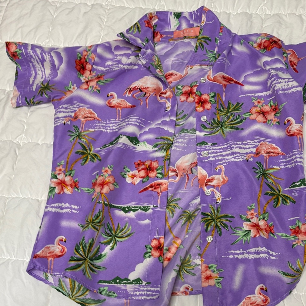 Tropical Flamingo Kids Button Down Shirt